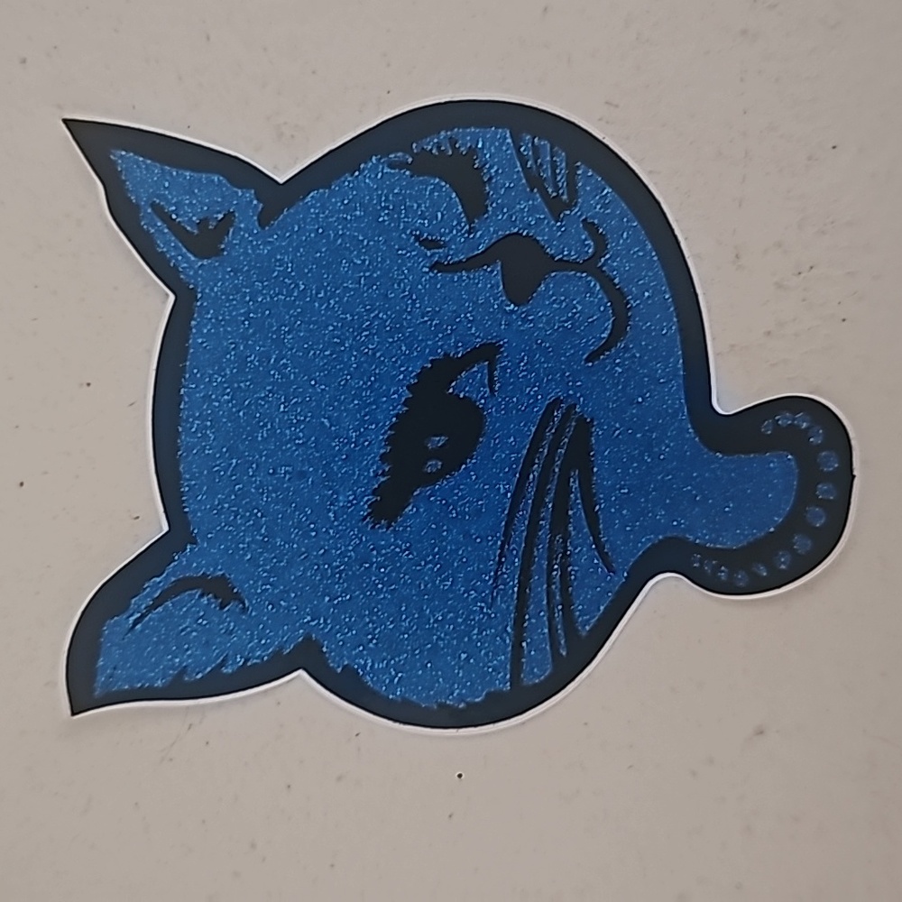 10/$25 vintage winking kitty blue glitter sticker